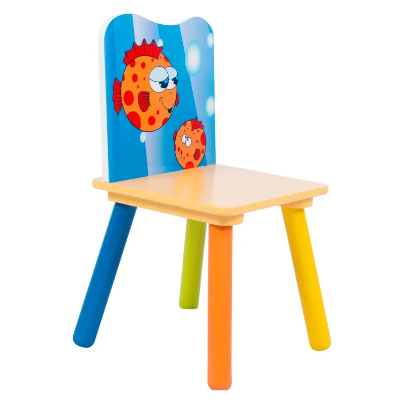 BukkitBow - Houten Kindertafel / Kinderbureau - met Visprint - Inclusief 2 Stoelen (60X60CM)