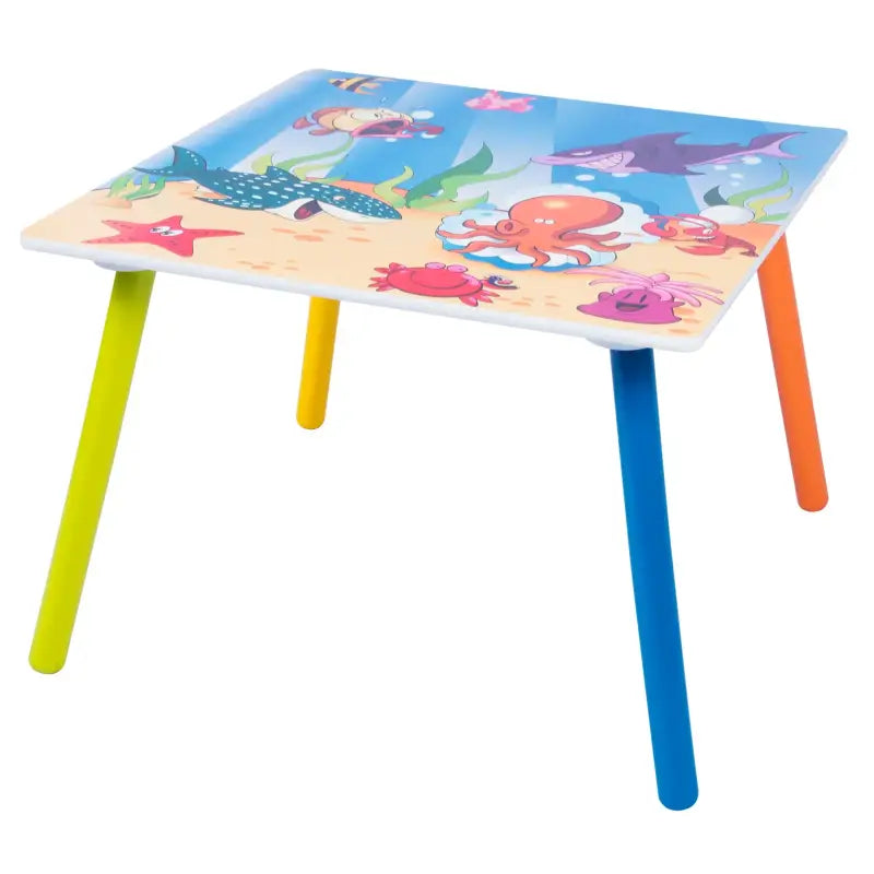 BukkitBow - Houten Kindertafel / Kinderbureau - met Visprint - Inclusief 2 Stoelen (60X60CM)