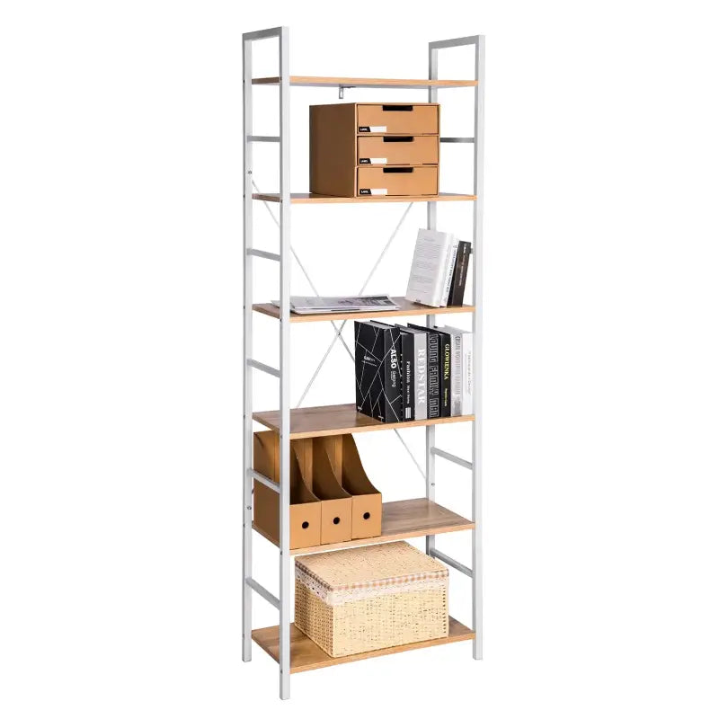 BukkitBow - Houten Planken met 6 Tiers - Boekenkast Garage Schuur Opbergrek - Multifunctioneel Organisator - 27,5x60x180cm