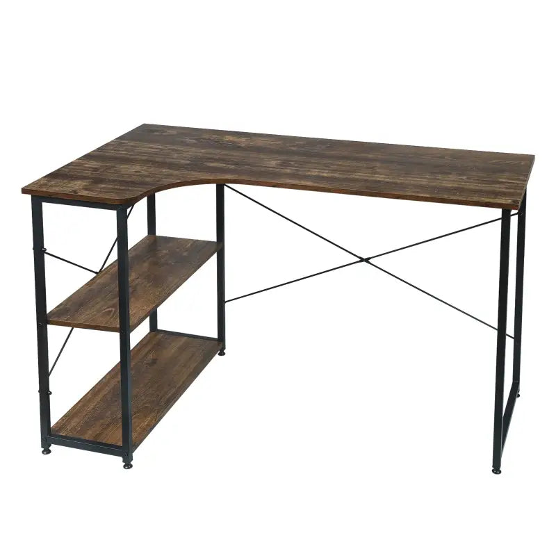 BukkitBow - Industrieel Bureau - Compact Hoekbureau met 2 Planken Opbergruimte - 120x74cm