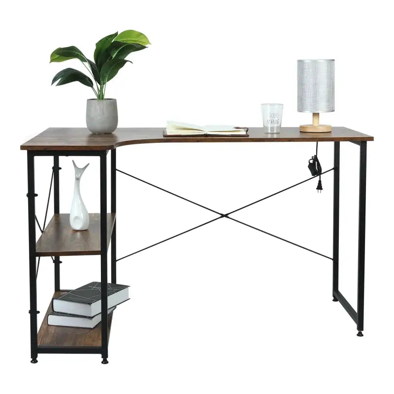 BukkitBow - Industrieel Bureau - Compact Hoekbureau met 2 Planken Opbergruimte - 120x74cm