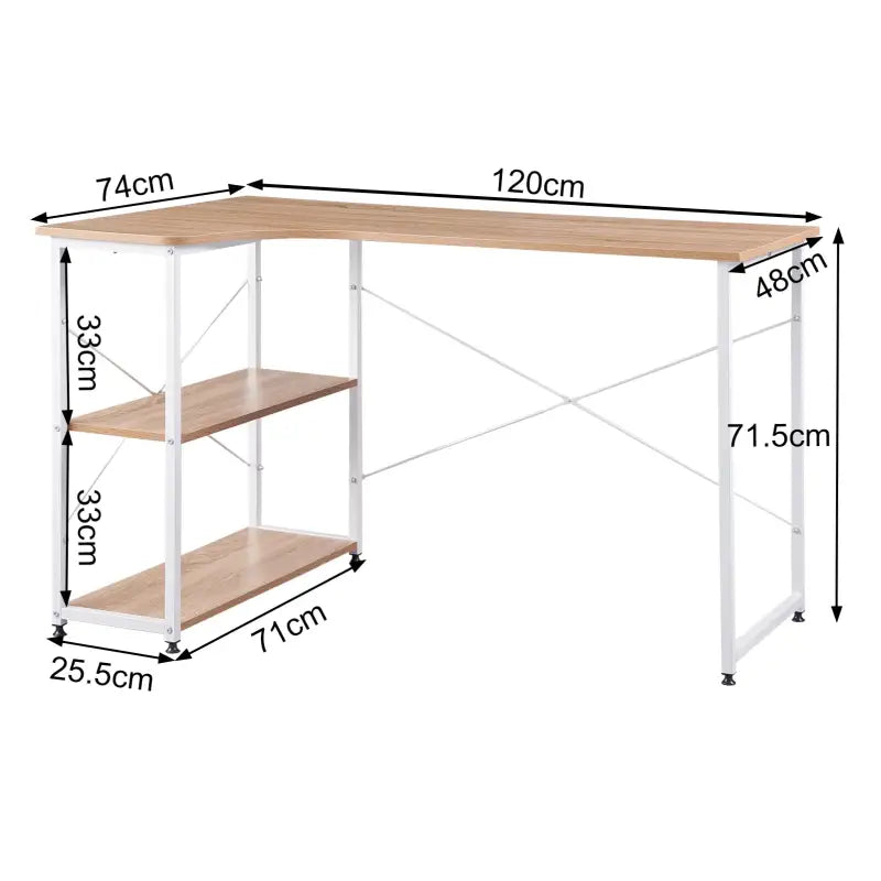 BukkitBow - Industrieel Bureau - Compact Hoekbureau met 2 Planken Opbergruimte - 120x74cm