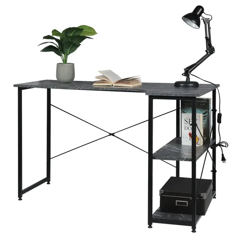 BukkitBow - Industrieel Bureau - Klein Hoekbureau met 2 Planken Opbergruimte - 120x74cm