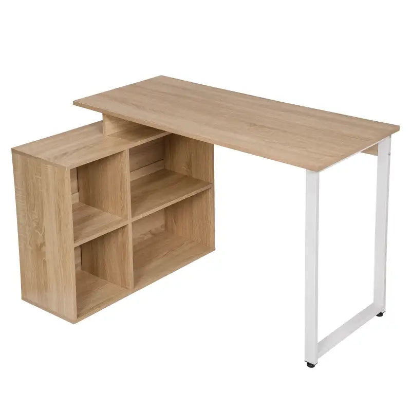 BukkitBow - Industriël Bureau met 4 Opbergvakken - Wit/Licht Eiken/Donker Beuken Hout - Multifunctioneel Design - 118x50cm