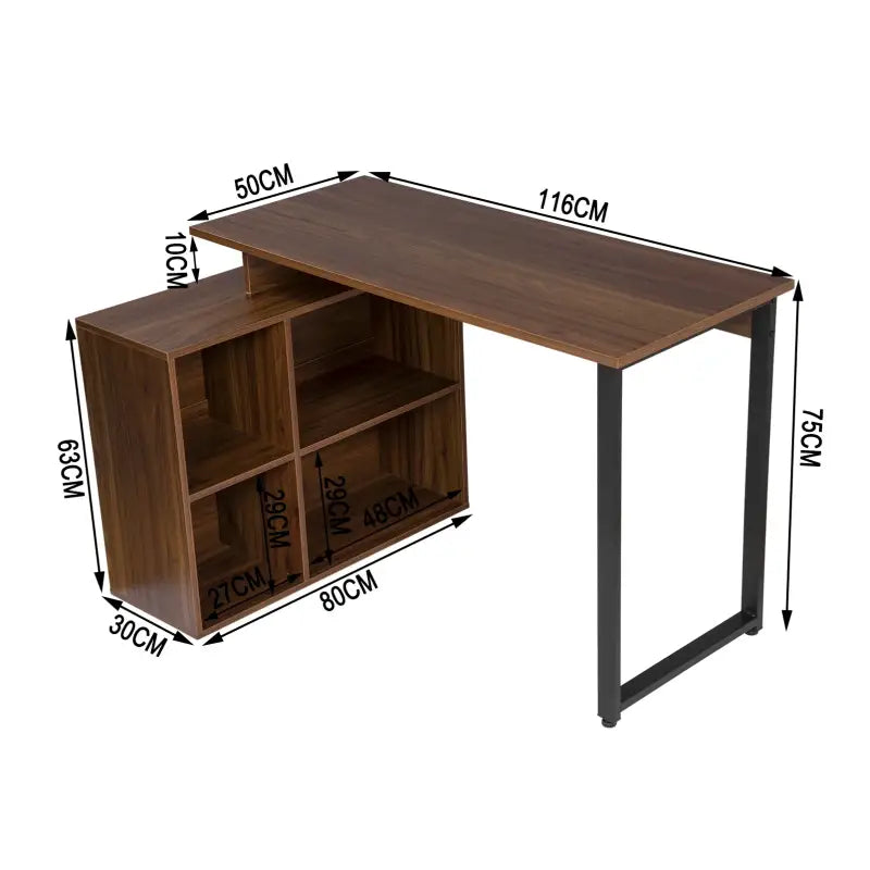 BukkitBow - Industriël Bureau met 4 Opbergvakken - Wit/Licht Eiken/Donker Beuken Hout - Multifunctioneel Design - 118x50cm