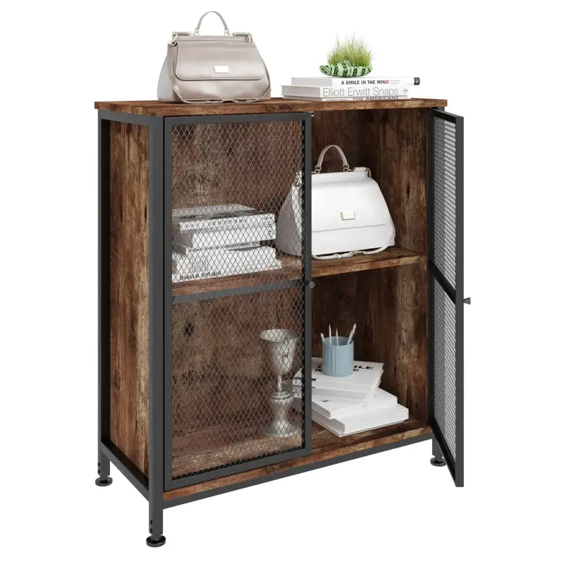 BukkitBow - Industriële Dressoir - Ruime Opbergruimte - Combinatie van Staal en Hout - Eenvoudige Montage - 70x30x80CM