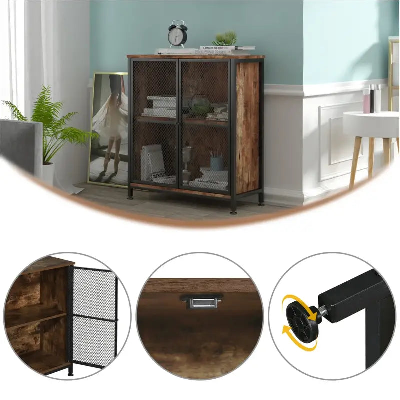 BukkitBow - Industriële Dressoir - Ruime Opbergruimte - Combinatie van Staal en Hout - Eenvoudige Montage - 70x30x80CM