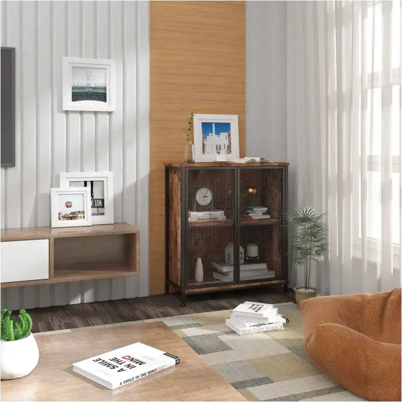 BukkitBow - Industriële Dressoir - Ruime Opbergruimte - Combinatie van Staal en Hout - Eenvoudige Montage - 70x30x80CM