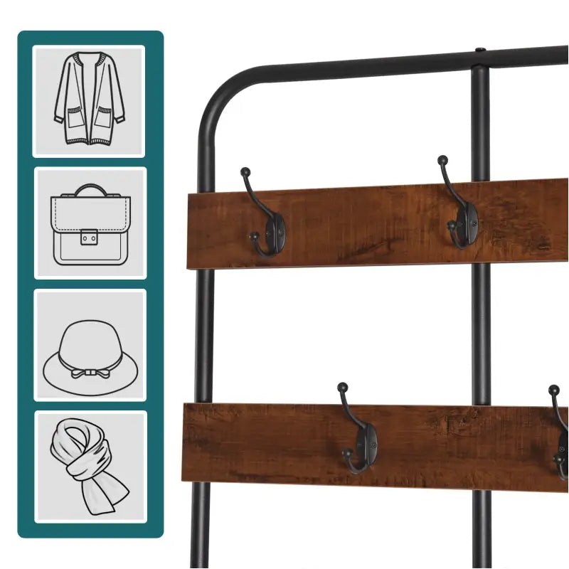 BukkitBow - Industriële Kapstok Met Schoenenrek - 7 Haken voor Jassen / Sjaals en Hoeden – Garderobe Organizer - 84X180X36CM