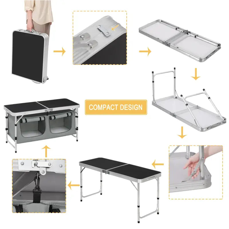BukkitBow - Inklapbare Campingtafel / Picnic tafel met Stevig Blad - 30kg Tafelbelasting - Geschikt voor 4-6 Personen - 120x47x62/69.5 cm