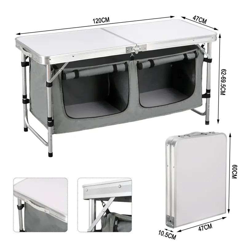 BukkitBow - Inklapbare Campingtafel / Picnic tafel met Stevig Blad - 30kg Tafelbelasting - Geschikt voor 4-6 Personen - 120x47x62/69.5 cm