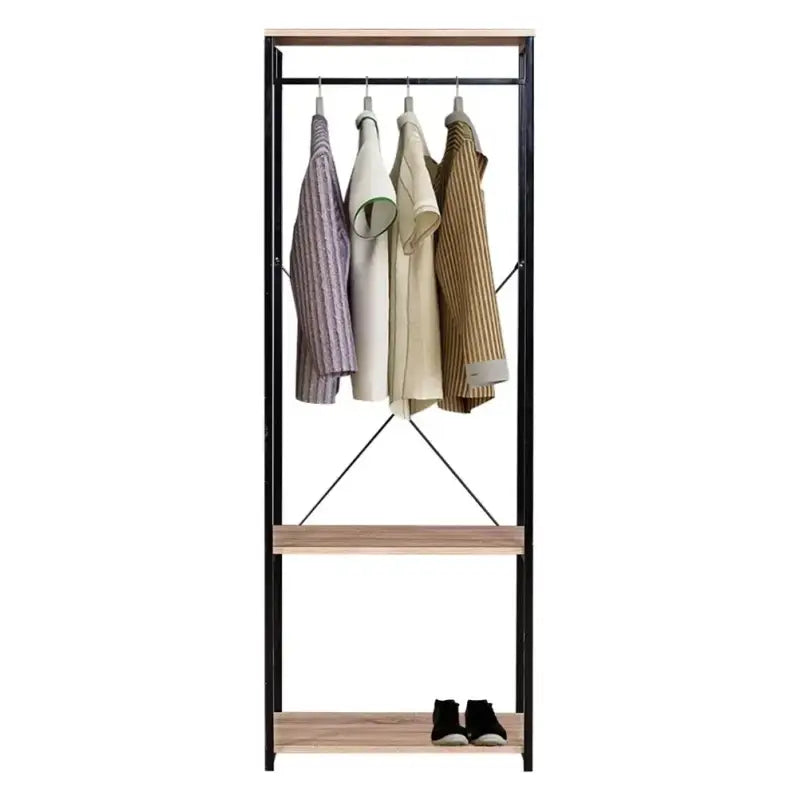 BukkitBow - Kapstok / Kledingrail - Staal en Hout - Inclusief 2 Opbergplanken - Max 20 kg voor Kledingrail - 60x40x167cm