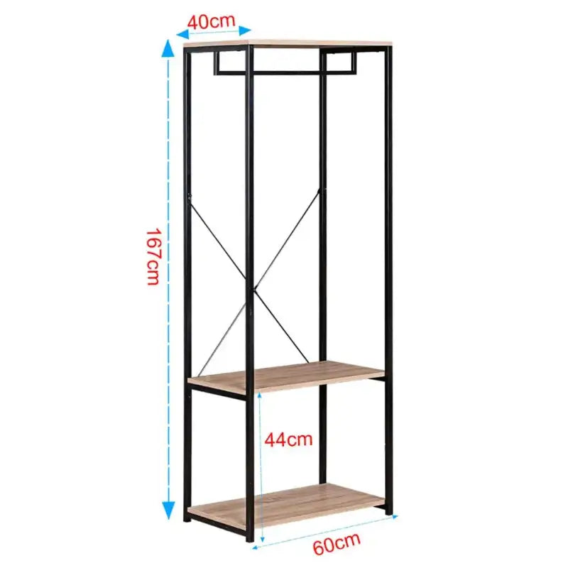 BukkitBow - Kapstok / Kledingrail - Staal en Hout - Inclusief 2 Opbergplanken - Max 20 kg voor Kledingrail - 60x40x167cm