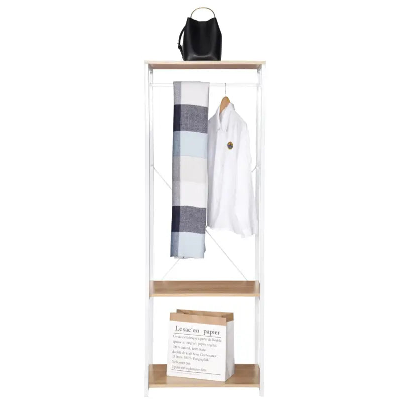 BukkitBow - Kapstok / Kledingrail - Staal en Hout - Inclusief 2 Opbergplanken - Max 20 kg voor Kledingrail - 60x40x167cm
