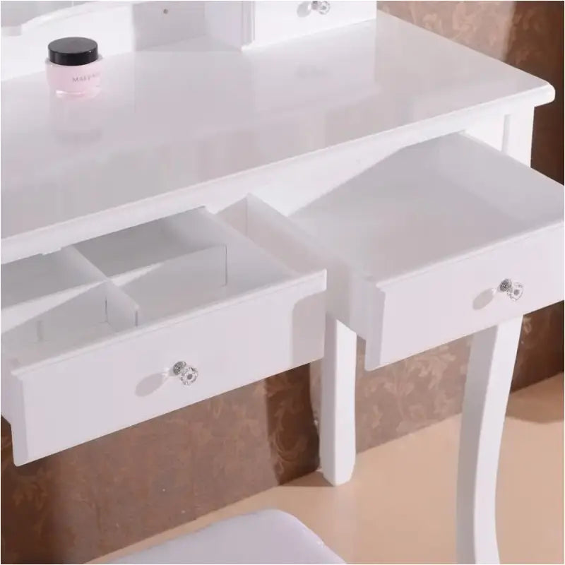 BukkitBow - Kaptafel / Cosmetische Tafel met 3-Delige Spiegel en met 4 Lades - Kaptafel / Make-up Tafel - (90x145x40cm) Inclusief Kruk