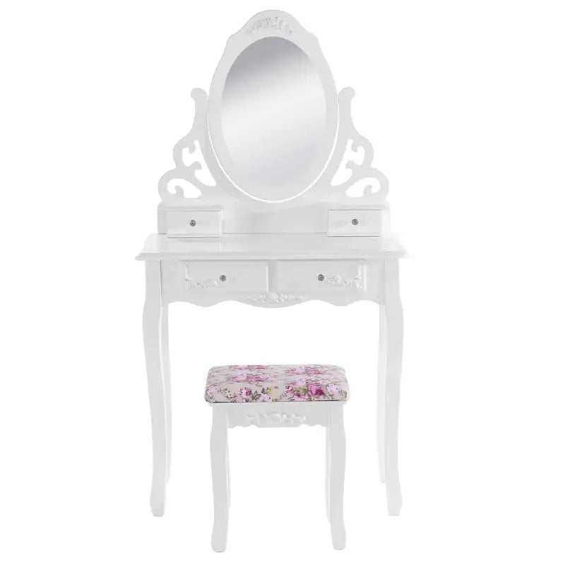 BukkitBow - Kaptafel / Cosmetische Tafel met Spiegel met 4 Lades - Kaptafel / Make-up Tafel - (75x139x40cm) Inclusief Kruk