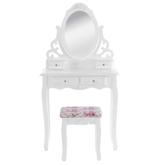 BukkitBow - Kaptafel / Cosmetische Tafel met Spiegel met 4 Lades - Kaptafel / Make-up Tafel - (75x139x40cm) Inclusief Kruk