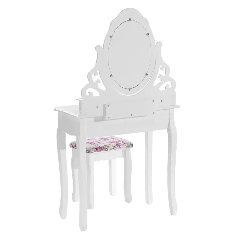 BukkitBow - Kaptafel / Cosmetische Tafel met Spiegel met 4 Lades - Kaptafel / Make-up Tafel - (75x139x40cm) Inclusief Kruk
