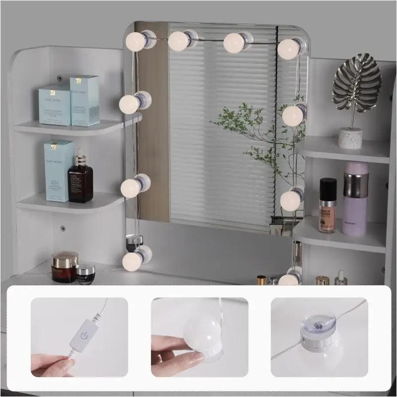 BukkitBow - Kaptafel / Makeuptafel met Spiegel en LED Lampen (90X75X45CM)