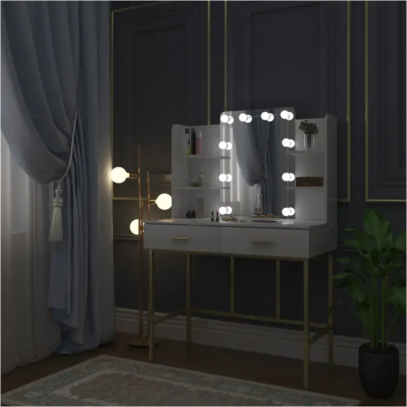BukkitBow - Kaptafel / Makeuptafel met Spiegel en LED Lampen (90X75X45CM)