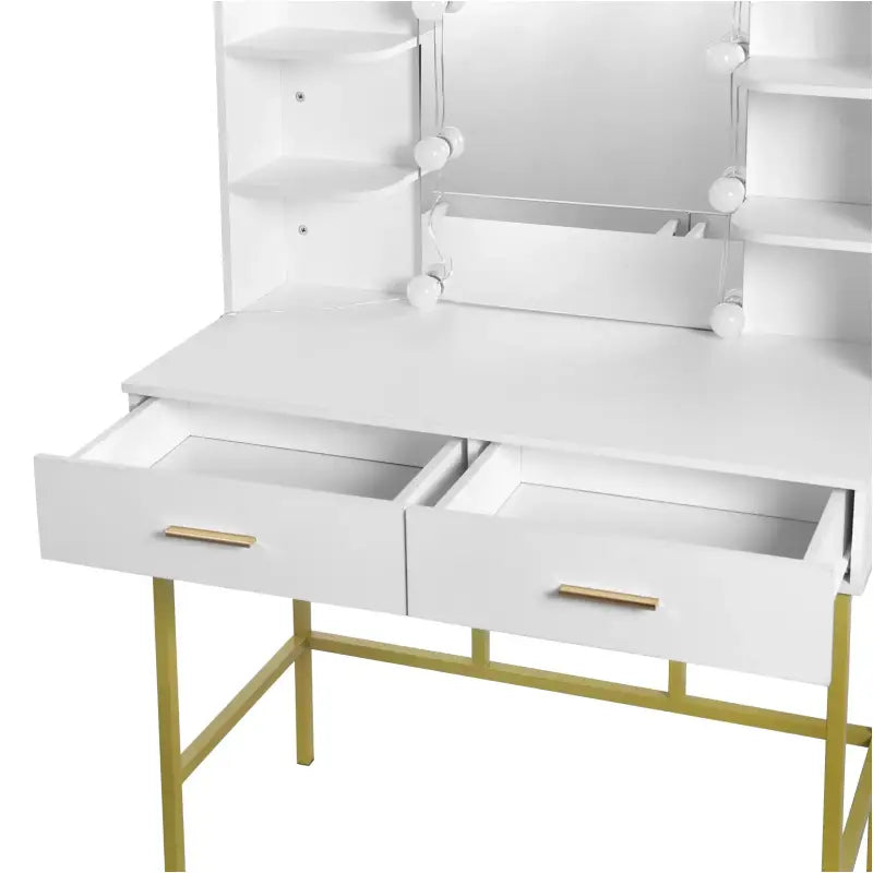 BukkitBow - Kaptafel / Makeuptafel met Spiegel en LED Lampen (90X75X45CM)