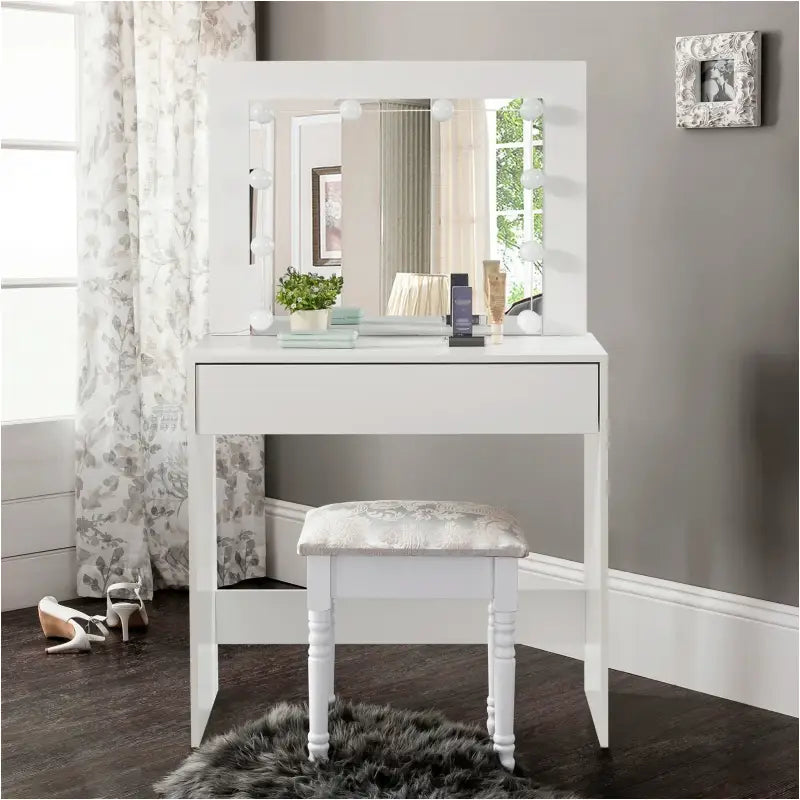 BukkitBow - Kaptafel met Grote Spiegel en LED Verlichting - MDF Vezelplaat E1 - Ruime Opslag - 80x40x140cm