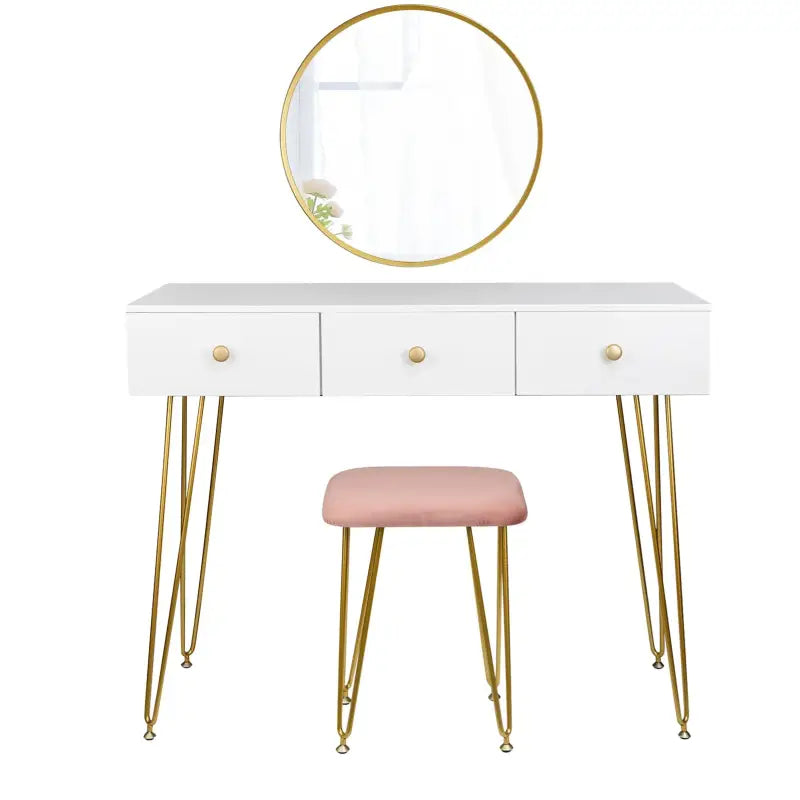 BukkitBow - Kaptafel met Krukje en Spiegel - Met Gouden Poten - 100x40x80cm
