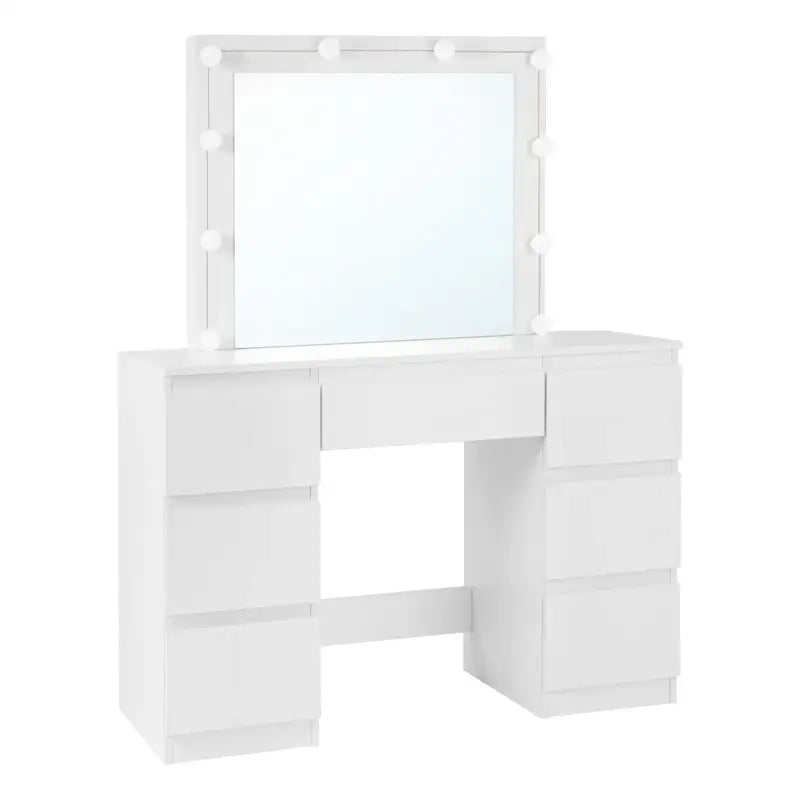 BukkitBow - Kaptafel met Spiegel en LED-Verlichting - Stevig Houtmateriaal - 7 Lades - 110x140,5x39,5cm