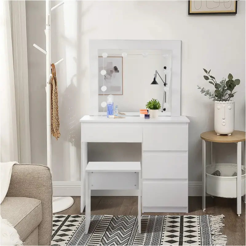 BukkitBow - Kaptafel Set met Kruk - Melamine Panelen - Inclusief Spiegel en LED Verlichting