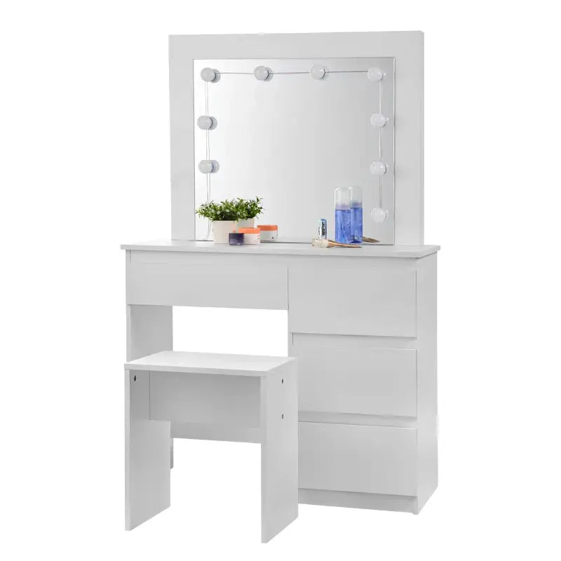 BukkitBow - Kaptafel Set met Kruk - Melamine Panelen - Inclusief Spiegel en LED Verlichting
