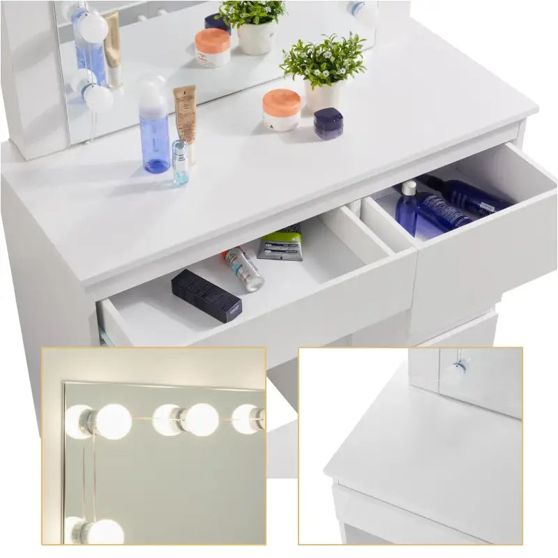 BukkitBow - Kaptafel Set met Kruk - Melamine Panelen - Inclusief Spiegel en LED Verlichting