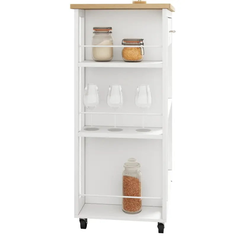 BukkitBow - Keuken Trolley Met Werkblad - Keukentrolley op Wieltjes – Met Lade en Open Planken - Mobiele Kruideniers Kast / Opbergrek