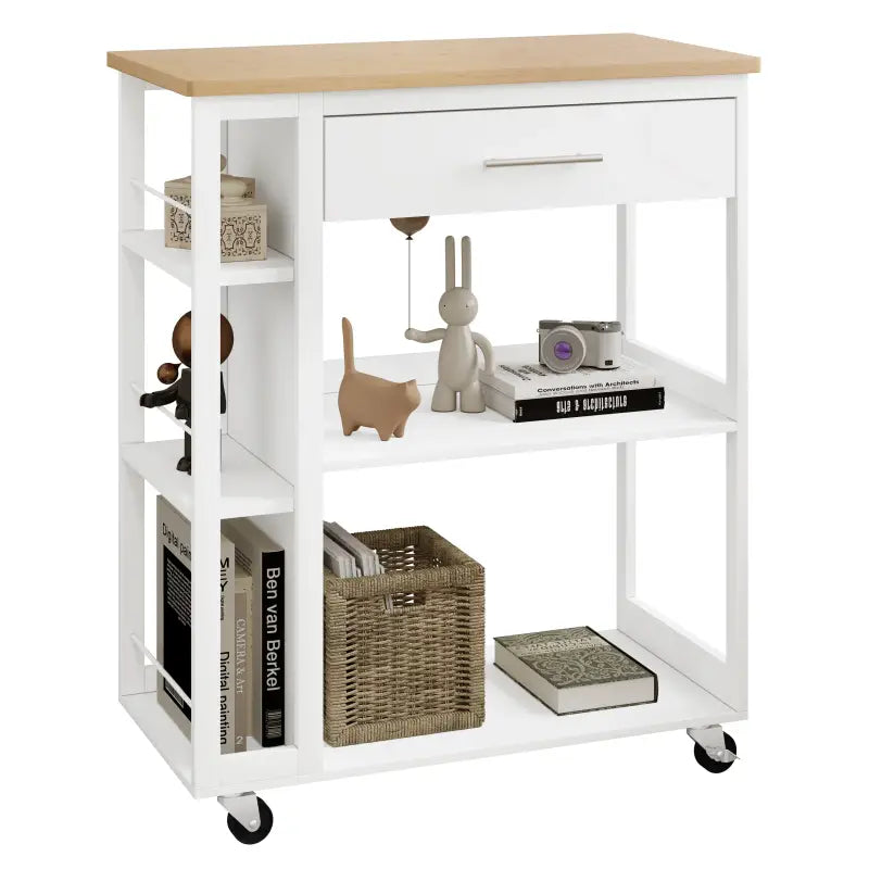 BukkitBow - Keuken Trolley Met Werkblad - Keukentrolley op Wieltjes – Met Lade en Open Planken - Mobiele Kruideniers Kast / Opbergrek