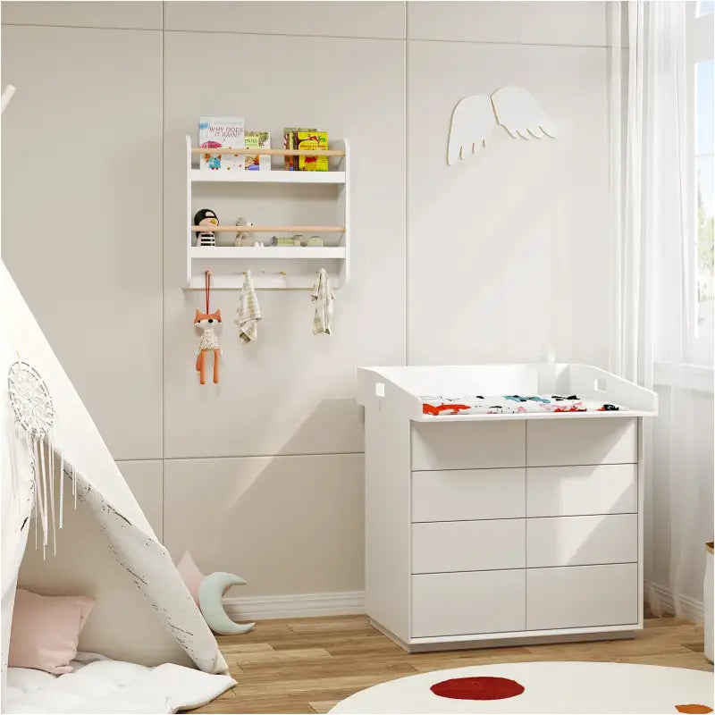 BukkitBow - Kinderboekenplank - Sterk MDF en Grenenhout - 2 Planken met 2 Stangen en 4 Haken - Wandmontage - 60x55x12cm
