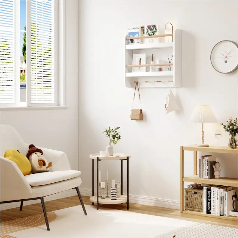 BukkitBow - Kinderboekenplank - Sterk MDF en Grenenhout - 2 Planken met 2 Stangen en 4 Haken - Wandmontage - 60x55x12cm