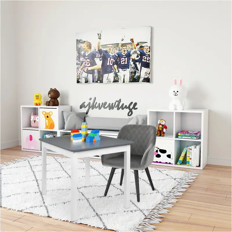BukkitBow – Kinderstoel Velours en Metaal – Grijs – Ergonomisch en Stevig – 37.5x38x55 cm