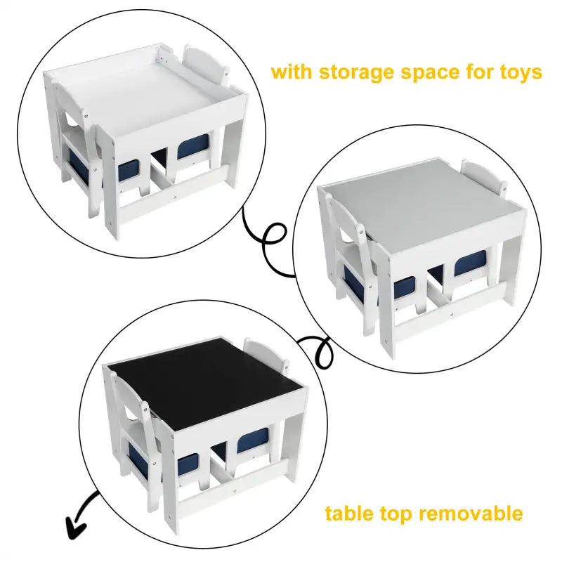 BukkitBow - Kindertafel met Stoelen - Kinder meubelset met Omkeerbare Tafelblad - Inclusief Opbergmanden - Dubbelzijdig Bord - Tafel: 60x60x48cm