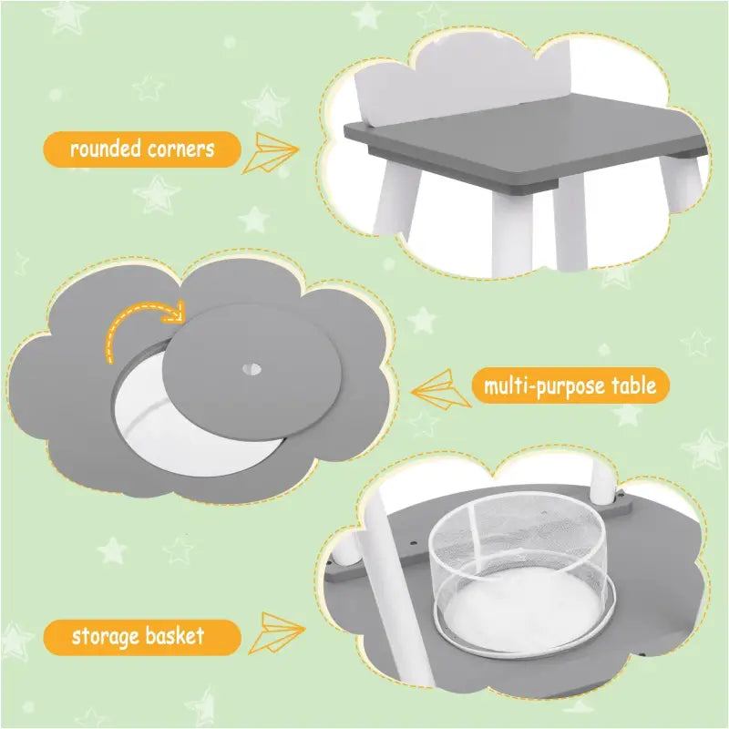 BukkitBow - Kindertafel met Stoelen - Kinder meubelset - Veilig Ergonomisch Design - Veilig en Compact Design - 59.5x46cm