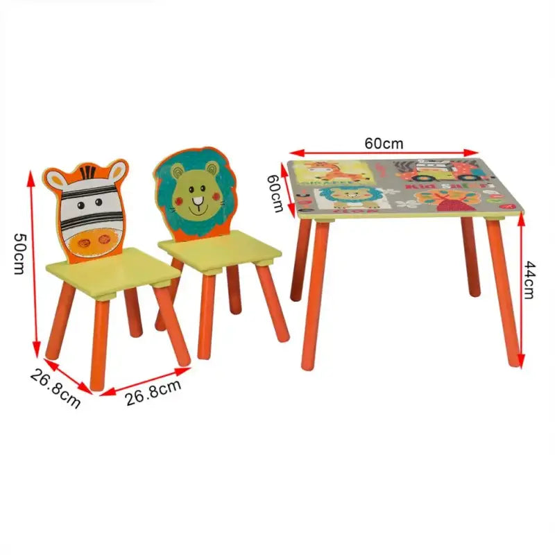 BukkitBow - Kindertafel met Stoelen / Kindermeubelset met Dierenpatroon - Ideaal voor Spelen en Creatieve Activiteiten - Tafel: 60x60x44cm