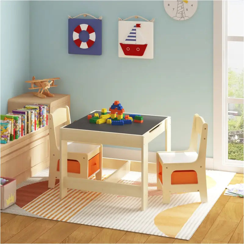 BukkitBow - Kindertafel met Stoelen - Kindermeubelset - Duurzaam en Veilig Ontwerp Inclusief Opbergmanden - Tafel: 60x60x48cm