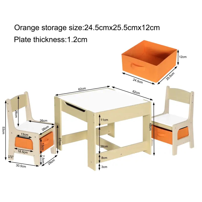 BukkitBow - Kindertafel met Stoelen - Kindermeubelset - Duurzaam en Veilig Ontwerp Inclusief Opbergmanden - Tafel: 60x60x48cm