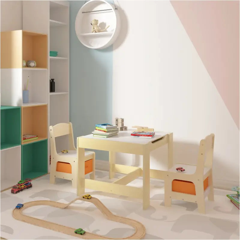 BukkitBow - Kindertafel met Stoelen - Kindermeubelset - Duurzaam en Veilig Ontwerp Inclusief Opbergmanden - Tafel: 60x60x48cm