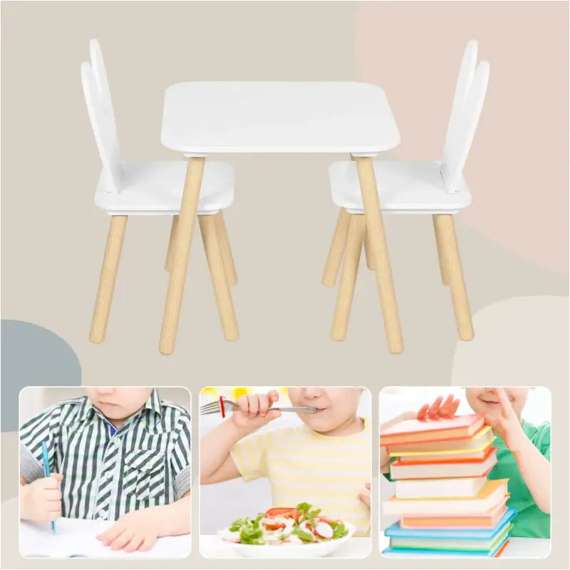 BukkitBow - Kindertafel met Stoelen / Kindermeubelset - Konijnenoor Rugleuning Design - Tafel: 49.5x49.5x47cm