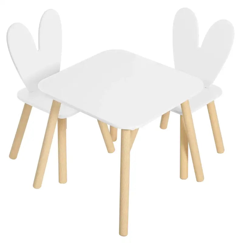 BukkitBow - Kindertafel met Stoelen / Kindermeubelset - Konijnenoor Rugleuning Design - Tafel: 49.5x49.5x47cm