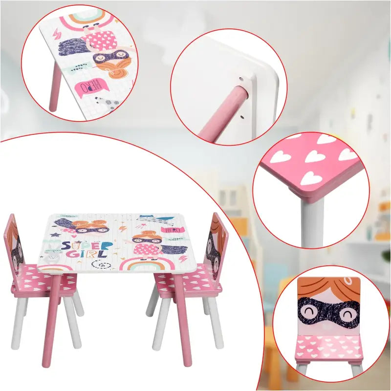 BukkitBow - Kindertafel met Stoelen / Kindermeubelset - Roze Tafel - Ideaal voor Spelen en Leren - Tafel: 60x44x60cm