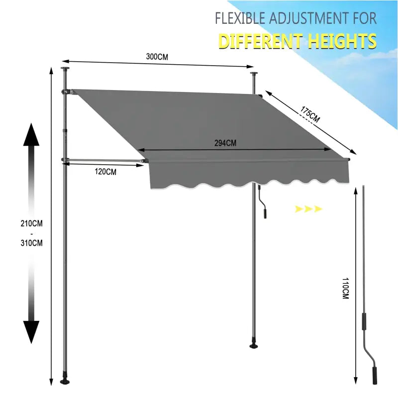 BukkitBow - Klemluifel / Muur Luifel - Polyester met PA Coating - UV-bescherming - Verstelbaar Hoogte- en Kantelhoekbereik