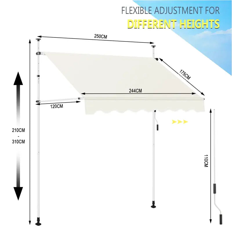 BukkitBow - Klemluifel / Muur Luifel - Polyester met PA Coating - UV-bescherming - Verstelbaar Hoogte- en Kantelhoekbereik