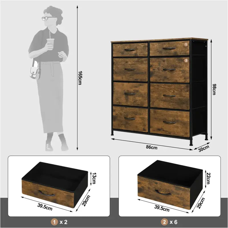 BukkitBow - Ladekast - Gefabriceerd Hout en Metaal - 8 Stoffen Lades - Industrieel - Multifunctioneel
