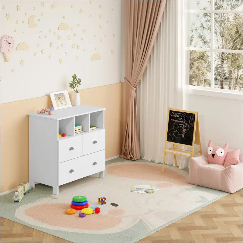 BukkitBow - Ladekast met Wolkvormige Handgrepen - 3 Laden en 3 Vakken - 80x81.5x48 cm