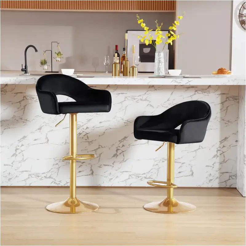 BukkitBow - Luxe Barkrukken - Barkruk met Rugleuning en Voetensteun - Barkruk van Velvet/Fluweel - met Gouden Onderstel - Set van 2 Stuks